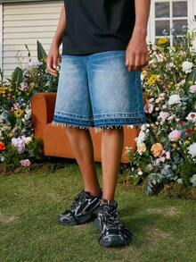 Vintage Washed, abgenutzte Denim Shorts - Blau - Übersicht 4