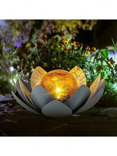 Solar Powered Outdoor Lights, Cracked Glass Ball Bronze Iron Art Lotus Shallow Gray Wrought , Suitable For Yard, Lawn, Path, Tabletop And Ground, Solar Powered Garden Decor, Outdoor Garden Decor, Solar Garden Lights, Garden Decor, Solar Garden Decoration, Solar Garden Decorations, Tabletop Decor, Yard Lighting, Vintage Garden Decor, Handmade Garden Art, Weather-Resistant Design, Decorative Solar Lights, Solar Lights, Home Gardener, Yard Decor