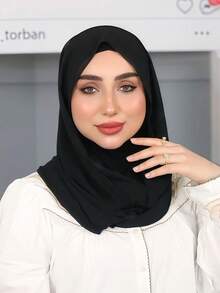 1 Peça Hijab Muçulmano Instantâneo Versátil de Cor Sólida para Mulheres, Estilo Pullover para Uso Rápido e Fácil, Minimalista Casual Elegante Clássico Versátil, Lenço de Chiffon com Touca Integrada, Tecido de Chiffon Macio, Material Confortável e Respirável, Adequado para Uso Diário - hijab instantâneo - Visão 19