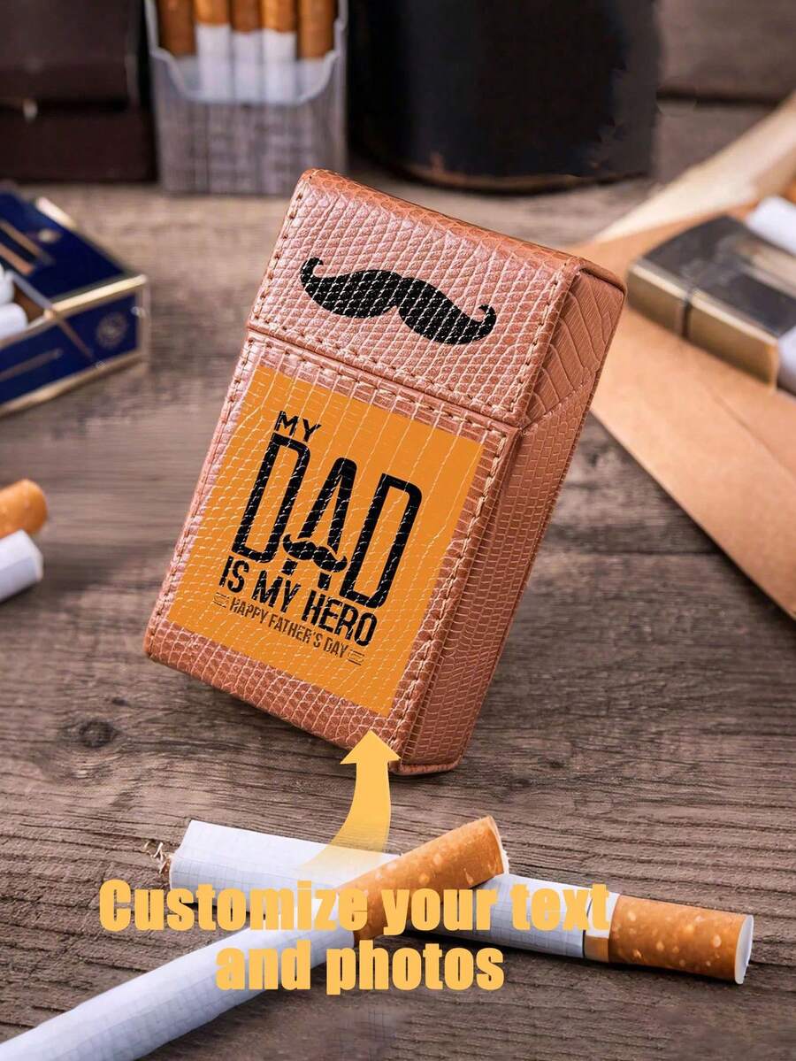 1个个性化小礼品烟盒，迷人的杏色蜥蜴纹PU皮革烟盒，可容纳20支香烟，加厚翻盖设计，可定制照片和文字，是情人节、男士生日、节日、父亲节送给男友的完美礼物。 - 杏黃色 - 查看 1