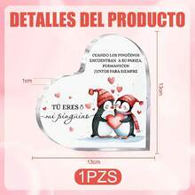 San Valentin Decoracion, Placa Acrílica Corazón 'Tú Eres Mi Pingüino', Regalos Románticos para San Valentín, El Regalo Perfecto para tu ser Querido en Navidad y Aniversarios (13cm x 13cm),40873560 - Multicolor - Ver 2