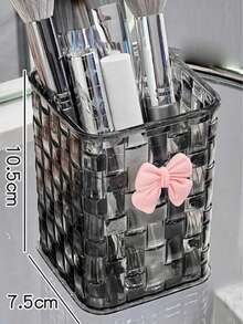 1pc Woven Texture Makeup Brush Holder With Butterfly Stickers - Large Capacity Desk Pen Holder Storage Box, Stationery Storage, Workspace Organizer, Modern Storage Device, Multi-Functional Desk Storage Container, Suitable For Makeup Brushes, Pens, Lipstick And Stationery, Neat Storage - Perfect Fit For Office Desk, Dresser, Office - Multicolor - View 6