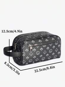 HOVI'S Men Clutch Bag Black Grey Geometric Letter Print Fabric - Dual Zipper Front Pocket Wrist Strap Large Capacity Phone Holder Internal Zipper Pocket New Year Gift Valentine's Day Gift - Black - View 8
