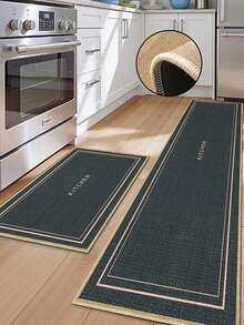 3.5mm Thick Soft Rubber Linen Kitchen Mat, Simple Solid Color Letter Style Kitchen Absorbent Rug, Edged Carpet To Prevent Peeling, Water-Absorbing And Easy To Clean Mat, Linen Surface, Foam Middle Layer, Rubber Bottom, Suitable For Kitchen Rugs, Home Decor, Bathroom, Entryway, Laundry Room, Hallway, Living Room And More - Multicolor - View 2
