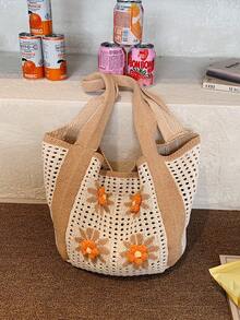 New Summer Vacation Style Casual Fashion Straw Tote Bag For Women, Large Capacity Shoulder Bag - Beige - View 11