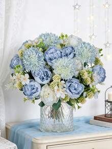 1 bông hoa giả bằng lụa kích thước 11,81 inch (hoa cúc, mẫu đơn, cúc trắng), lý tưởng làm quà tặng Ngày Valentine, bó hoa cưới tự làm, trang trí tiệc, nhà cửa, nhà bếp, sân vườn, khách sạn, văn phòng, vòng hoa, trang trí Lễ Tạ ơn, trang trí sinh nhật, hoa giả cắm trong nhà và ngoài trời, phong cách Boho cho đám cưới. - Màu xanh nhạt - Xem 8