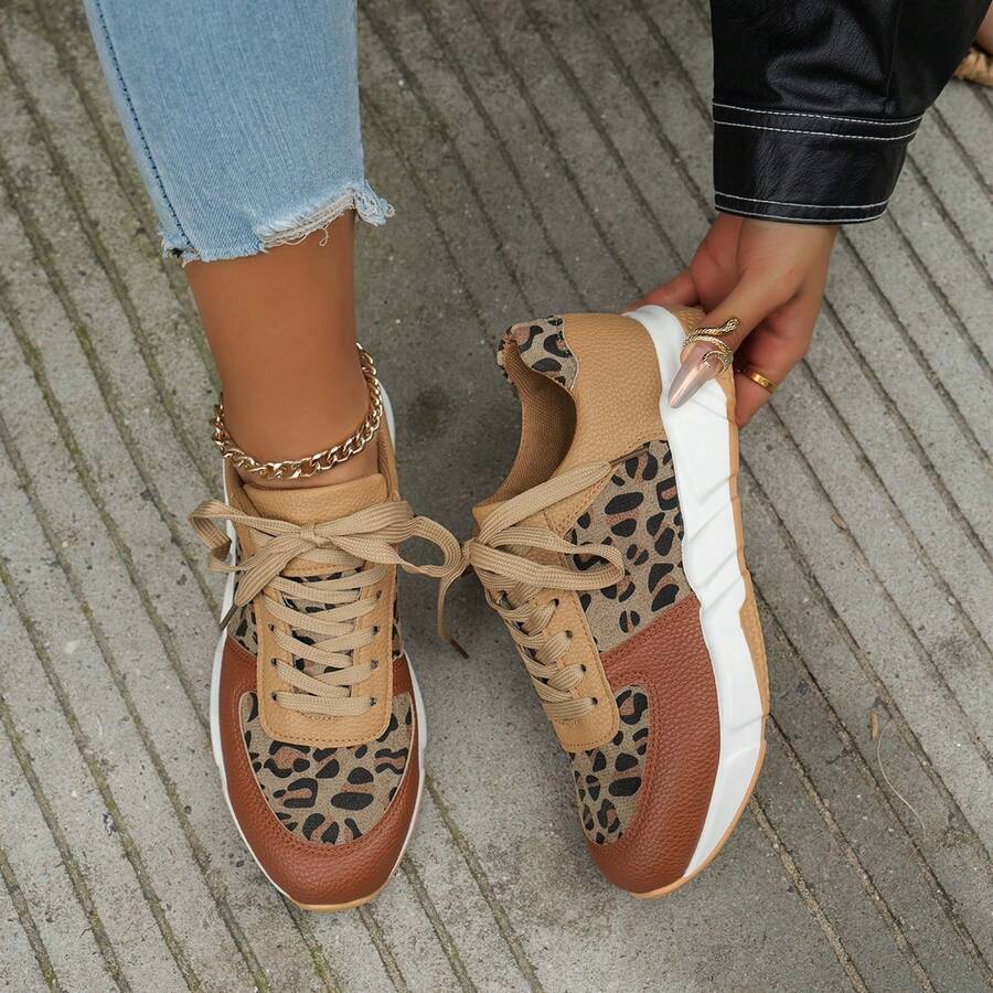 Women's Fashion Leopard Print Casual Sports Shoes, Running Sneakers - Multicolor - View 1