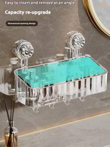 No Drill Suction Cup Shelf, Bathroom Wall Mounted Storage Rack With Hooks, Organizer Box For Toiletries - Multicolor - View 5