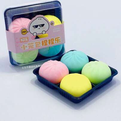 2pcs Random Color Steamed Bun Squeezing Stress Relief Ball, Dough Ball Kitchen Toy Set, Popular Pressure Release Toy