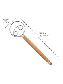 Stainless Steel Danish Dough Mixer With Wooden Handle, Multifunctional Manual Mixer Suitable For Bread, Pastry And Cake Baking, Kitchen Tool - Multicolor - View 2