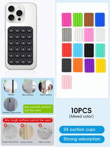 48pcs Double-Sided Suction Cup Phone Holder, 24 Suction Cups Per Side, Detachable Phone Stand, Waterproof, 360° Rotation, Suitable For Smooth Surfaces Like Bathroom Walls, Glass Mirrors, Vanity Tables, Not For Rough Walls, Fits All Phones And Mini Tablets