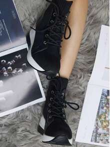Women's Platform Lace-Up Sneakers - Black - View 2