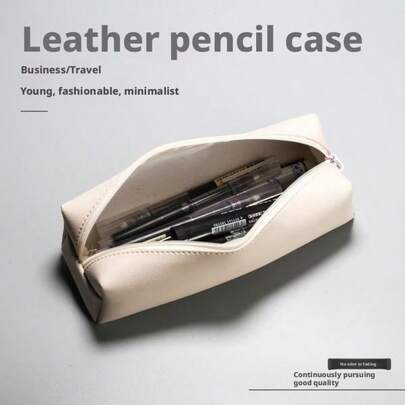 Pen Case, Ins Style, Japanese-Style, 3D Leather, Simple Design, Suitable For Both Men And Women. Cosmetic Pen And Brush Storage Bag. Simple And Cute Student Stationery Box/Pen Case With Creative Design, Large Capacity, Portable Bag.