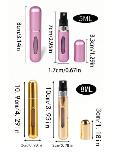 1/2/3/4/5个装 5毫升多尺寸运动香水可灌装喷雾瓶，迷你防漏防摔，清新香氛，适合健身，可放入健身包，可重复使用便携式香水小样瓶，颜色可选：粉色、蓝色、黑色、金色、银色、浅蓝色、玫瑰红、灰色、绿色、红色