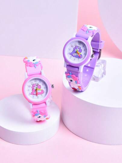 1pc Soft Silicone Strap Cartoon Unicorn Watch, Creative Design Quartz Wristwatch For Girls, Elementary Students, Little Princess