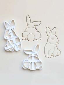 2pcs Easter Bunny Cookie Cutter Set - Cute White Plastic Rabbit & Bunny Shaped Fondant & Clay Cutters With Expressive Eyes & Ears, Gift Wrapping, And Party Baking, Festive Baking Tools, Playful Design, Plastic - White - View 5