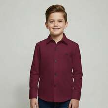 Children's Long-Sleeved Dress Shirt - Màu Đỏ Sâu - Xem 2