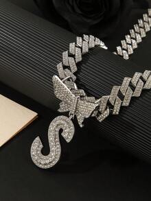 2pcs Women's Silver Necklace Set - A-Z Rhinestone Butterfly Letter Pendant Necklace & Bracelet, Diamond-Shaped Cuban Chain, Cursive Letter Jewelry - Fashion Ice Crystal Butterfly - View 27