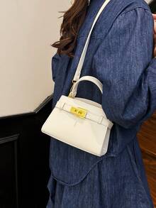 Fashionable Classic Elegant Women's Handbag; Suitable For Shopping, Commuting, Practical Lightweight Easy To Store Square Bag - White - View 3