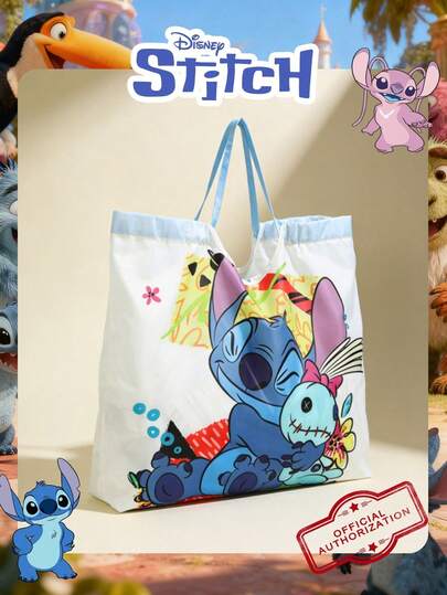  1 Pc Disney Officially Licensed Stitch Pattern Men's Tote Bag Lightweight Foldable Shopping Bag High-Capacity Shoulder Bag Handbag, For Men/Stduents Perfect For Daily/Shopping/Going Out