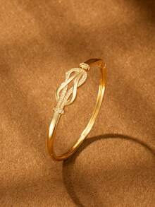 1/2/3 Pieces Fashion Classic Synthetic Synthetic Zirconia Jewelry With Interlocking Ring Clasp Design Plated 18k Gold Women Bracelets With A Diameter Of 60mm That Can Be Opened, Suitable For Women's Daily Wear, Excluding Box - Interlocking Bracelets - View 2