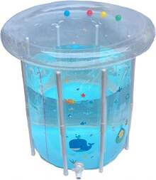 Piscina para niños 29.5x31.5in Piscina inflable para bebés Patrón de dibujos animados Natación para bebés con drenaje PVC sellado transparente Enfriamiento para niños pequeños para días calurosos - 1 - Ver 1