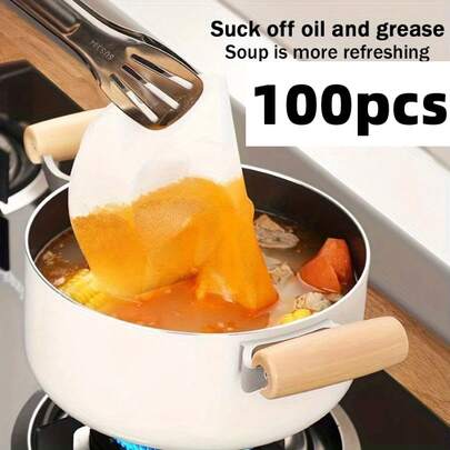 100片厨房吸油纸 - 白色吸油纸，适用于汤、油炸食品和煎炸油 - 易于清洁、耐用且吸水性强，非常适合去除锅碗瓢盆上的油脂，厨房必备品。
