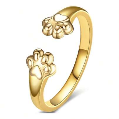 - Anillo de acero inoxidable de tamao ajustable, estilo pata de gato, perro, mascota, boda,