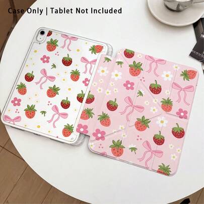 草莓图案单件装彩绘亚克力水晶平板电脑保护套，带支架，兼容荣耀Pad 9/10、荣耀GT 11.5英寸/X9A/X9Pro、MatePad 11英寸（2023/2022）、MatePad Pro、红米、OPPO、vivo、苹果iPad 10代/iPad 11（2025款）。