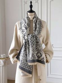 1pc Men's Minimalist Geometric Jacquard Faux Cashmere Warm Scarf, Fashion Versatile For Office, Street, Autumn/Winter, Suitable For Daily Matching - Multicolor - View 9