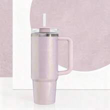 STANLEYO Stylish Multi-Color Insulated Travel Tumbler – Glossy White / Metallic Rose Gold / Shimmer Blush Pink – Double-Wall Stainless Steel Cup With Handle & Metal Straw, Leak-Proof Reusable For Coffee, Tea & Smoothies | Ideal Gift For Christmas, Halloween & More For Family & Friends - 彩色 - 查看 13