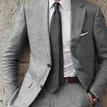 Men's 2pcs Linen Suit Summer Wedding Formal Party Events Tuxedo Suit Elegant Casual Working Business Suit 34S 36S 38S 40R 42R 44R 12.15gal - 灰色 - 查看 1