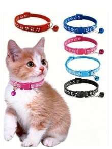1pc Adjustable Pet Collar With Bell, Dog Collar, Single Paw Print Collar, Cat Buckle Collar, Pet Necklace, Pet Supplies Reflective Sticker Collar Set - Multicolor - View 1
