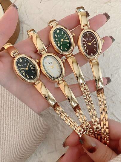 This Oval-Shaped Women's Quartz Watch In Gold Color Is Fashionable And Minimalist, Suitable For Daily Wear, And Can Also Be Worn As A Birthday/Graduation Gift Or For Casual Gatherings.