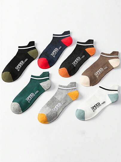 10 piezas/7 piezas/5 piezas Calcetines de letra rápida, calcetines bajos para hombres, calcetines deportivos, calcetines casuales, calcetines transpirables y absorbentes, calcetines deportivos suaves y cómodos, calcetines Ins absorbentes, regalo para hombres