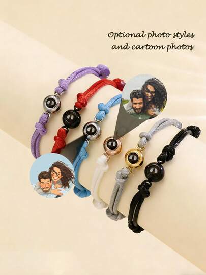 Custom Photo & Cartoon Projection Braided Bracelet | Adjustable Multi-Color Rope Design | Personalized Memory Jewelry | Ideal Couple Gift For Valentine's Day Daily Wear