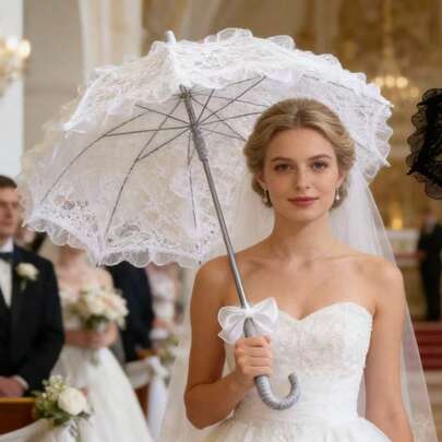 New Vintage Lace Umbrella Accessories, Lace Umbrella, Wedding Flower Girl Photography Props Umbrella, Solid Color Lace Woven Dance Mini Umbrella, Western Palace Style Umbrella, 1 Set