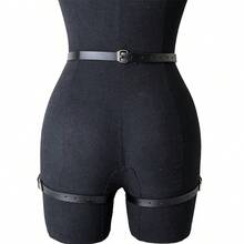 Liga De Coxa Feminina Em Pu, Acessório De Moda Para Pernas, Ajustável, Ideal Para O Dia Dos Namorados. - Preto - Ver 5