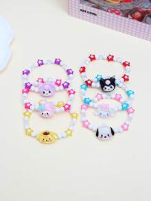 SANRIO 6件套可爱三丽鸥女孩星星串珠手链腕带饰品，适合节日派对、学校、生日礼物（女孩适用） - 彩色 - 查看 8