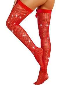 1双系带性感优雅过膝长筒袜，女士性感蝴蝶结渔网过膝长筒袜，可手洗，适合日常穿着和约会之夜 - 彩色 - 查看 5