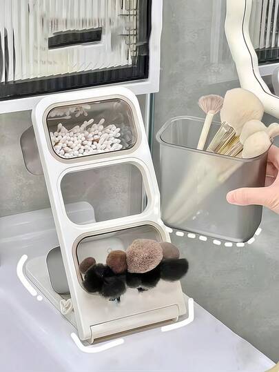 2/1 st sminkförvaringsset, med 3 små förvaringslådor på ställ, badrumsförvaring och organisering, tandborste- och tandkrämhållare, förvaringskorg för duschgel, skrivbordsorganisatör, sminkorganisatör, badrumshylla, alla hjärtans dag-present, skolmaterial, kontorsmaterialorganisatör, läppstift- och parfymhållare, skrivbordstillbehör, heminredning, present