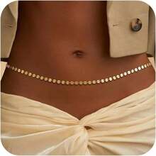 Waist Beads Women, 14k Gold Plated Waist Chain Dainty Body Chain Gold Chain Belt Womens Beach Belly Chain Fashion Accessories Womens Gold Jewelry Women Gifts - 硬幣 - 查看 2