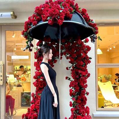 4pcs/1pc Realistic Velvet Rose Waterfall Flower Wall Decor For Home, Wedding, Retail Store, Suitable For Spring, Summer, Autumn, Winter, Ramadan, Halloween, Thanksgiving, Wedding, Home, Porch And Tabletop Decoration