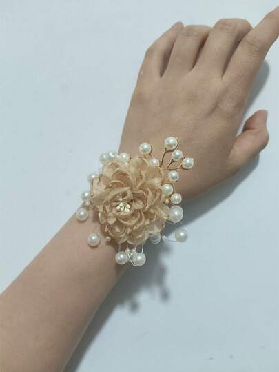1pc Women's Wrist Flower, Multiple Styles, Bridesmaid, Bride, Wedding Party, Faux Green Rose & Sunflower Wrist Corsage, Prom, Party, Wedding Accessory