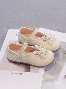 1 Pair Toddler Girls' Cute Princess Leather Shoes, Breathable Soft Sole Anti-Slip Versatile Children Shoes, Hook And Loop Closure Mary Jane Shoes, Convenient For Spring, Summer, Autumn - Beige - View 3