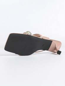 Women's Elegant Summer Rhinestone Decor Pink Stiletto High Heel Square Toe Sandals - Pink - View 10