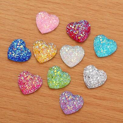 Multi-Color Flat Plastic Resin Heart Shaped DIY Jewelry Making Craft Stickers, Suitable For Valentine's Day, Thanksgiving, Music Festivals, Gift Making, Wedding Decoration, DIY Stickers, Frames, Trays, Pendants, Nail Art, Notes, Envelopes