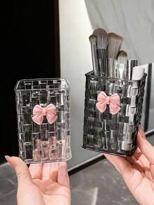 1pc Woven Texture Makeup Brush Holder With Butterfly Stickers - Large Capacity Desk Pen Holder Storage Box, Stationery Storage, Workspace Organizer, Modern Storage Device, Multi-Functional Desk Storage Container, Suitable For Makeup Brushes, Pens, Lipstick And Stationery, Neat Storage - Perfect Fit For Office Desk, Dresser, Office - Multicolor - View 10