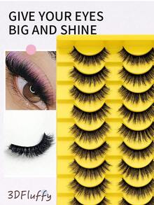 10 pares de pestañas postizas naturales 3D suaves y esponjosas, aptas para principiantes, reutilizables, adecuadas para uso diario, citas y bodas, delicadas y suaves, esponjosas y gruesas, set de pestañas postizas de visón falso con rizo DD, de larga duración y aspecto natural, para crear ojos encantadores - Pestañas postizas de tira rusa - Ver 4