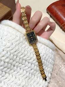 1 Stück Neuankömmling Damen Minimalistische Lässig Elegante Europäischer & Naher Osten Stil Vintage Goldene Uhr - Gold - Übersicht 4